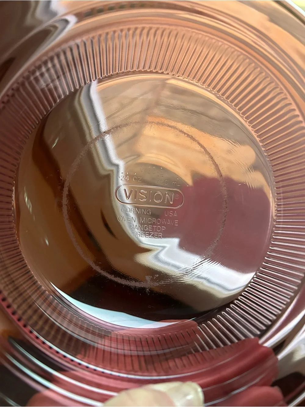 Corning Visions V-30-B Cranberry Ribbed Glass Ovenware 24oz. w/Pyrex Lid V-1-C